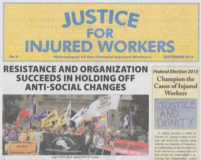 cover page of Justice for Injured Workers newspaper