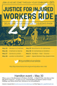 Justice for INjured Workers ride Hamilton event poster