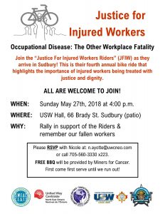 Invitation to Sudbury Justice for Injured Workers event