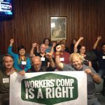Injured workers at campaign press conference Queen's Park