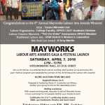 flyer for Mayworks Labour Arts Gala 2018