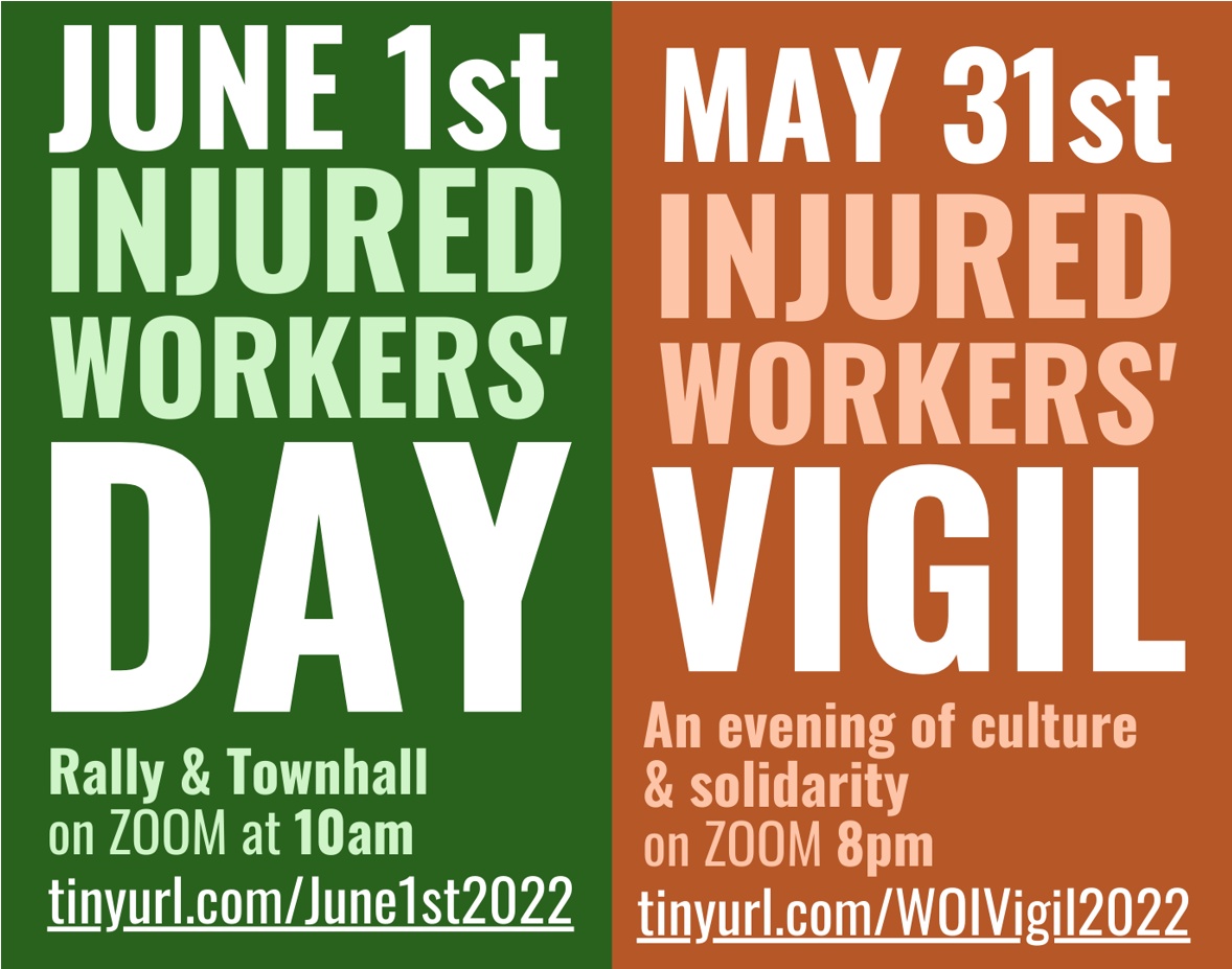 June 1 Injured workers Day and May 31 vigil 2022 event details