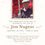 Invitation to memorial service for Jim Nugent July 17