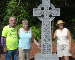 Karl Crevar, injured worker & Margery Wardle at Celtic Cross memorial, Ottawa May 24 2015
