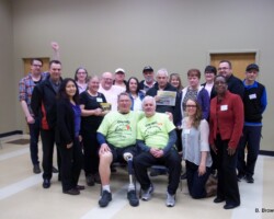 At pre-ride outreach meeting with Windsor injured workers Group photo with Peter, Richard, IWC, ONIWG and Windsor injured workers
