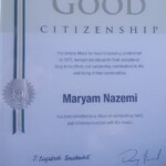 Ontario Medal for Good Citizenship certificate awarded to Maryam Nazemi