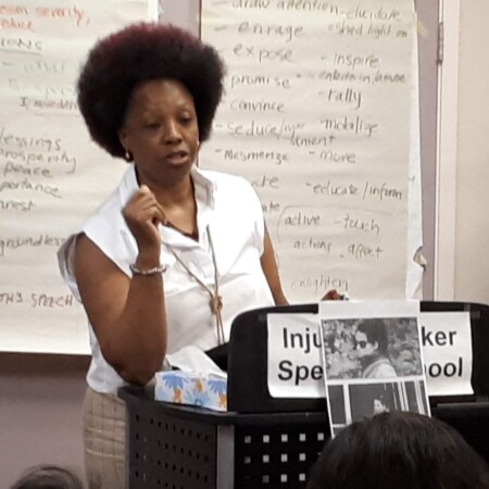 Sharon, 2018 graduate of the Injured Workers Speakers School